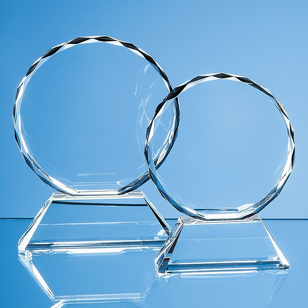 Custom Printed 11cm Optical Crystal Mounted Facet Circle Award