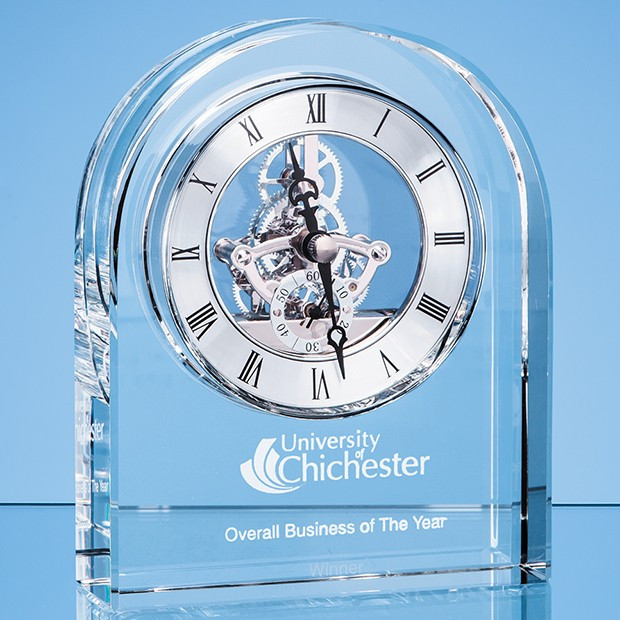 Custom Printed 14.5cm Optical Crystal Arched Clock