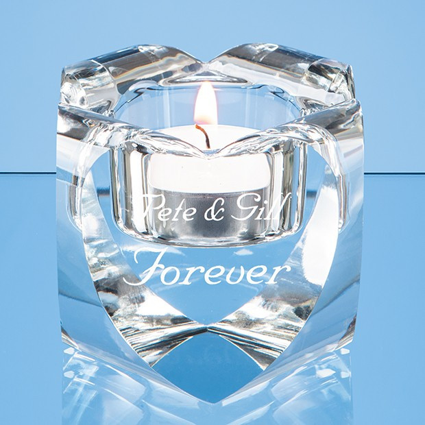 Custom Printed 6cm Optical Crystal Heart Tealight Holder*