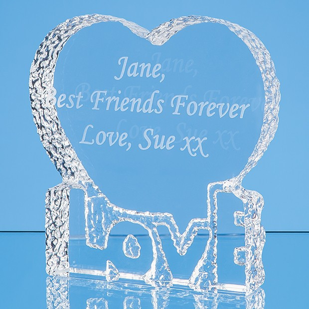 Custom Printed 10cm Optical Crystal 'Love' Heart Paperweight