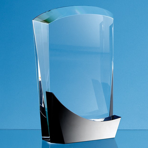 Custom Printed 18cm Optical Crystal Arch Award with Onyx Black Swooping Base