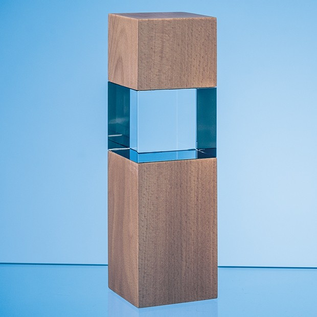 Branded 20cm Wood & Optical Crystal Square Column Award