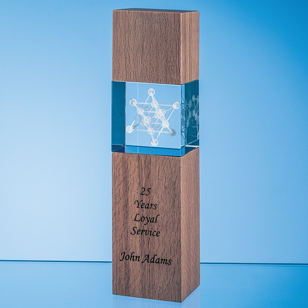 Branded 24cm Wood & Optical Crystal Square Column Award