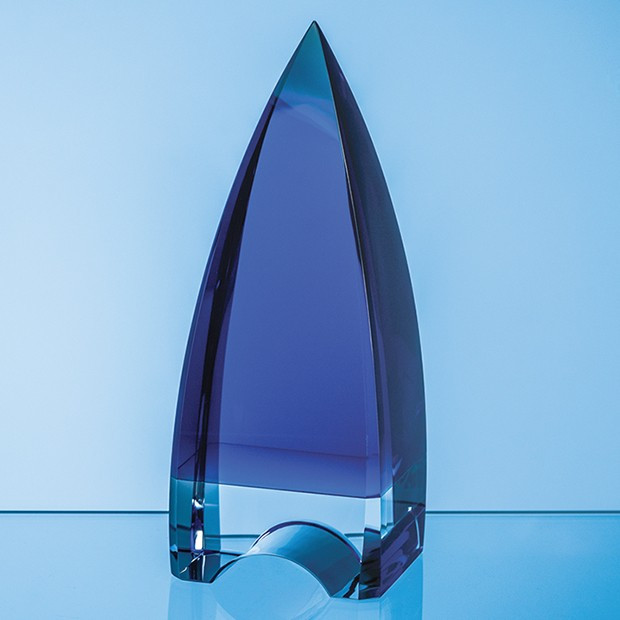 Custom Printed 20.5cm Cobalt Blue & Clear Optical Crystal Pinnacle Award