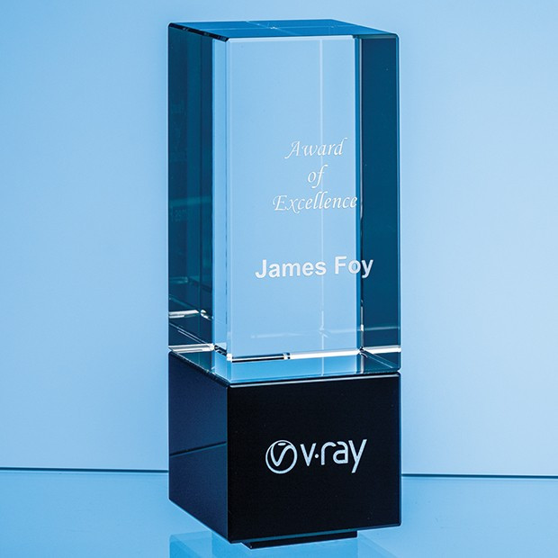 Custom Printed 18cm Clear & Onyx Black Optical Crystal Berkley Column Award