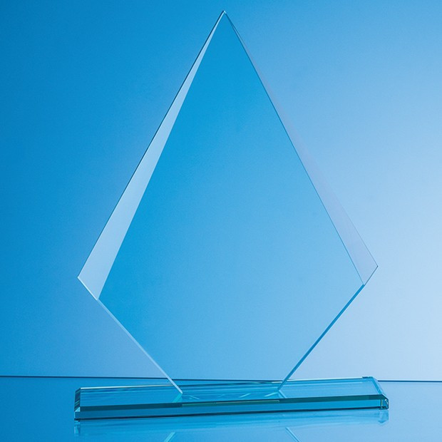 Custom Printed 25cm x 19.5cm x 12mm Jade Glass Facetted Diamond Award