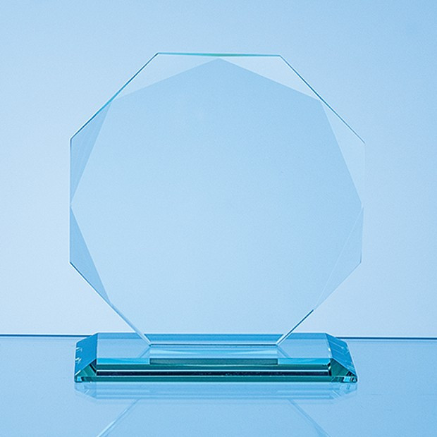 Custom Printed 11.5cm x 11.5cm x 10mm Jade Glass Facetted Octagon Award