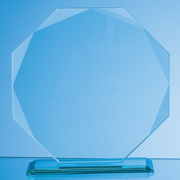 Custom Printed 19cm x 19cm x 10mm Jade Glass Facetted Octagon Award