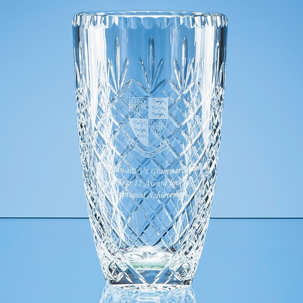 Custom Printed 25cm Lead Crystal Panelled Barrel Vase