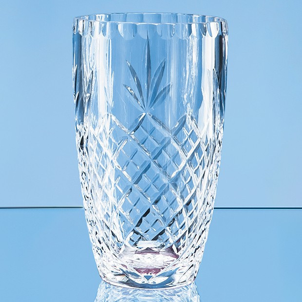 Custom Printed 23cm Lead Crystal Panelled Barrel Vase