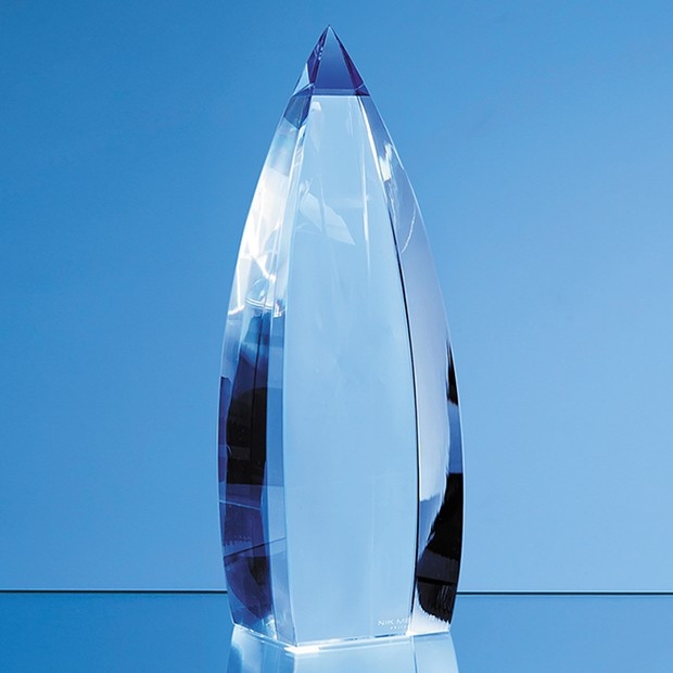 Custom Printed 23cm Nik Meller Design Clear Optical Crystal & Cobalt Blue Vetri Obelisk Award