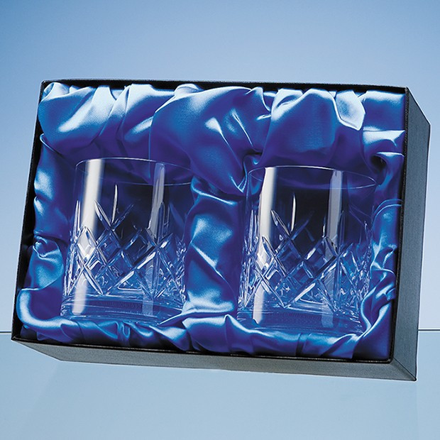 Custom Printed Whisky Tumbler Pair Satin Lined Presentation Box