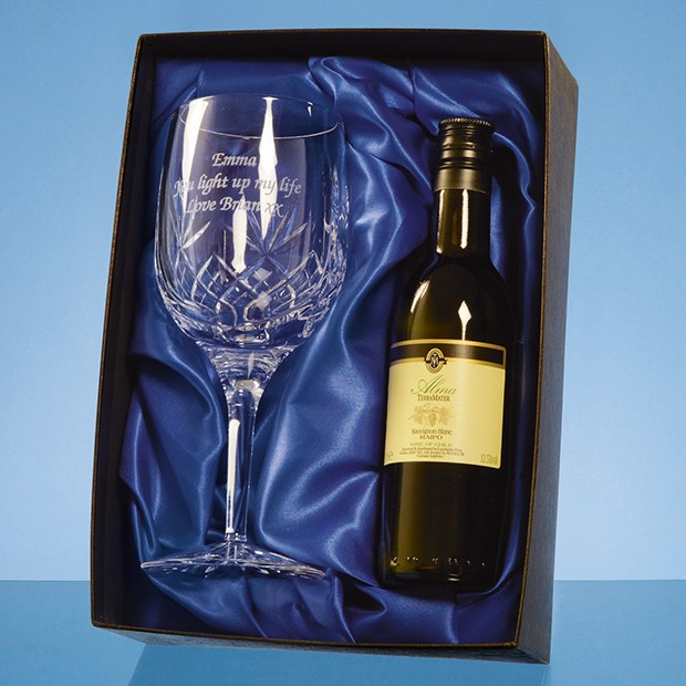 Custom Printed Single Goblet Gift Set with a 18.7cl Bottle of White Wine