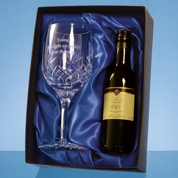 Custom Printed Single Goblet Gift Set with a 18.7cl Bottle of Red Wine