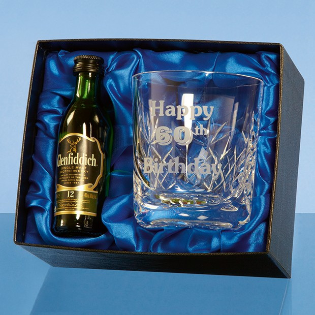 Custom Printed Whisky Tumbler Gift Set with a 5cl Miniature Bottle of Malt Whisky