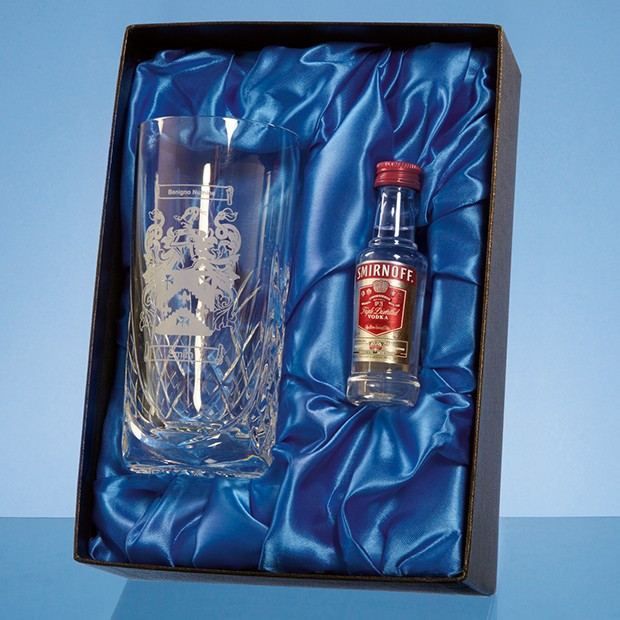 Custom Printed High Ball Gift Set with a 5cl Miniature Bottle of Vodka