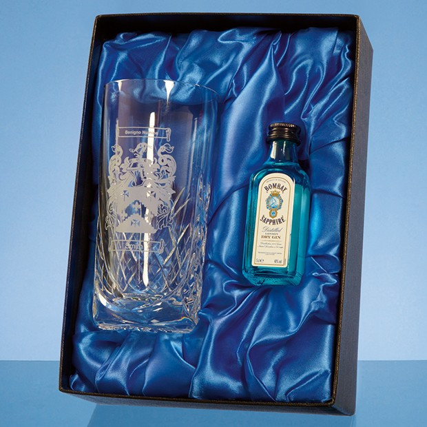 Custom Printed High Ball Gift Set with a 5cl Miniature Bottle of Gin