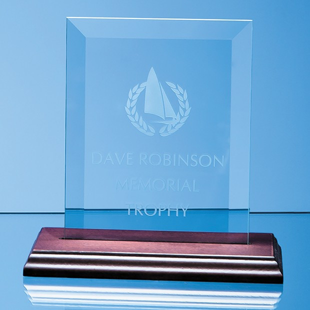 Branded 15cm x 10cm x 5mm Jade Glass Bevelled Rectangle on Wood Base