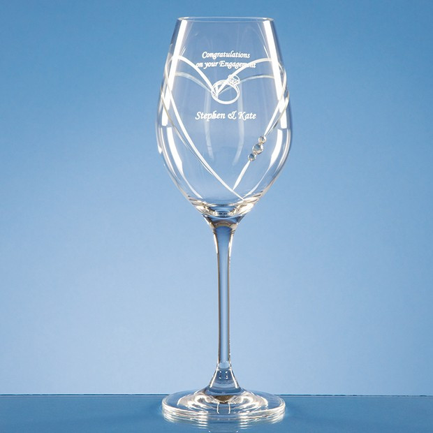 Custom Printed Single Diamante Wine Glass with Heart Shaped Cutting