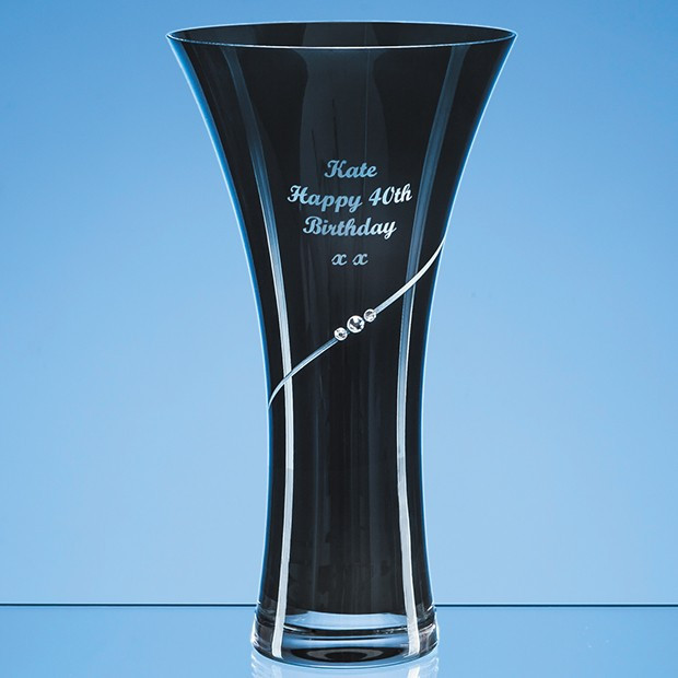 Custom Printed 25cm Onyx Black Diamante Trumpet Vase