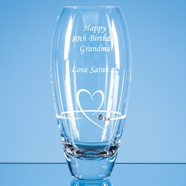 Custom Printed 18cm Diamante Petit Vase with Heart Design in an attractive Gift Box