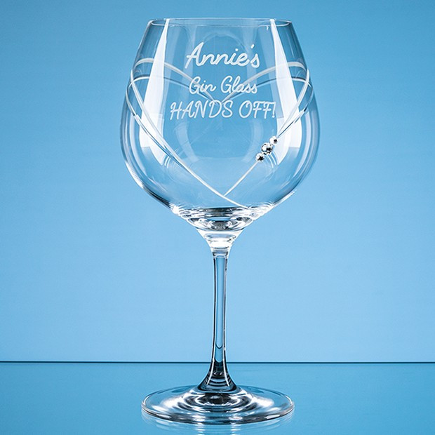 Custom Printed 610ml 'Just For You' Diamante Gin Glass with Heart Shaped Cutting