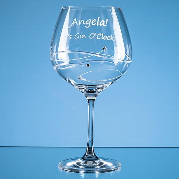 Custom Printed 610ml 'Just For You' Diamante Gin Glass with Spiral Design Cutting