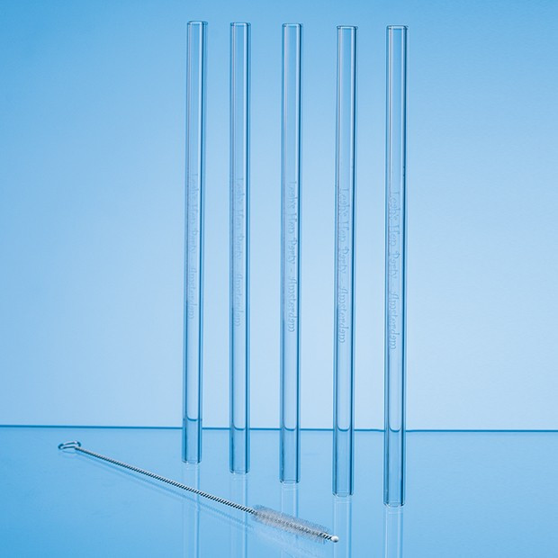 Custom Printed Set of 6 Glass Drinking Straws & Cleaning Brush