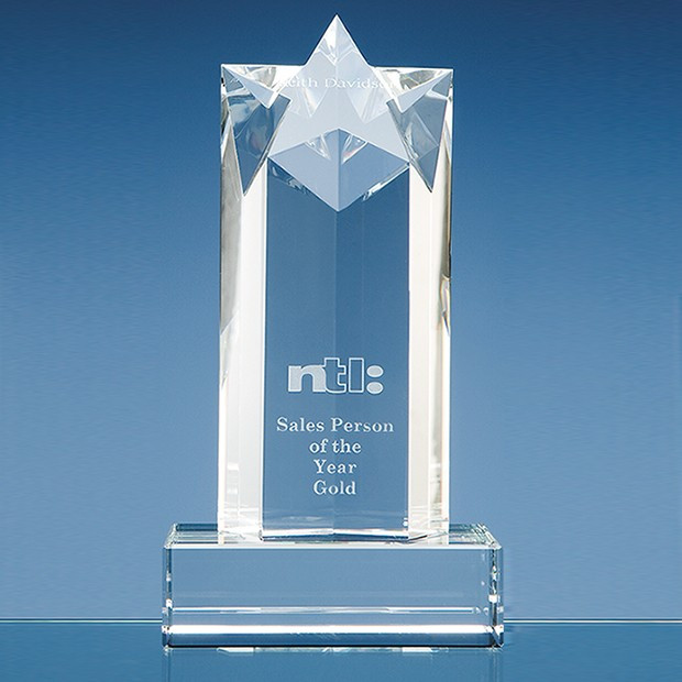 Custom Printed 20cm Optical Crystal Star Column Award