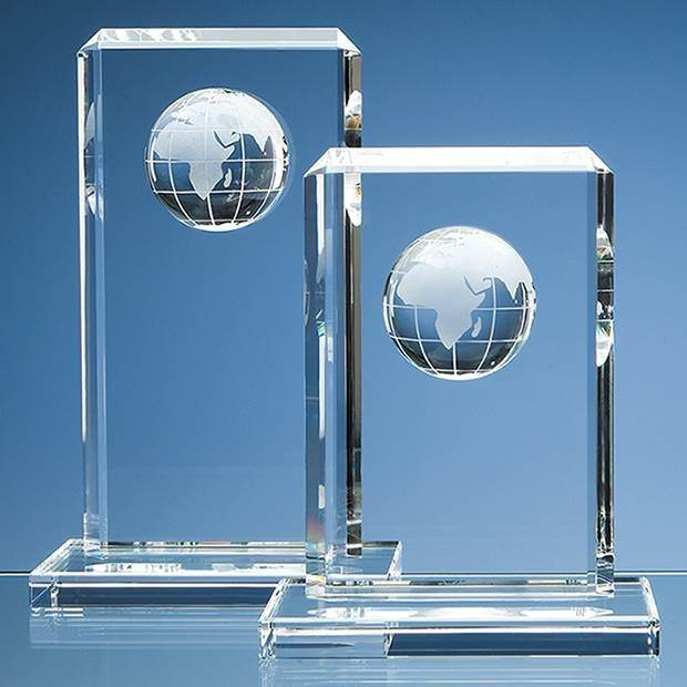 Custom Printed 19cm Optical Crystal Globe Rectangle Award