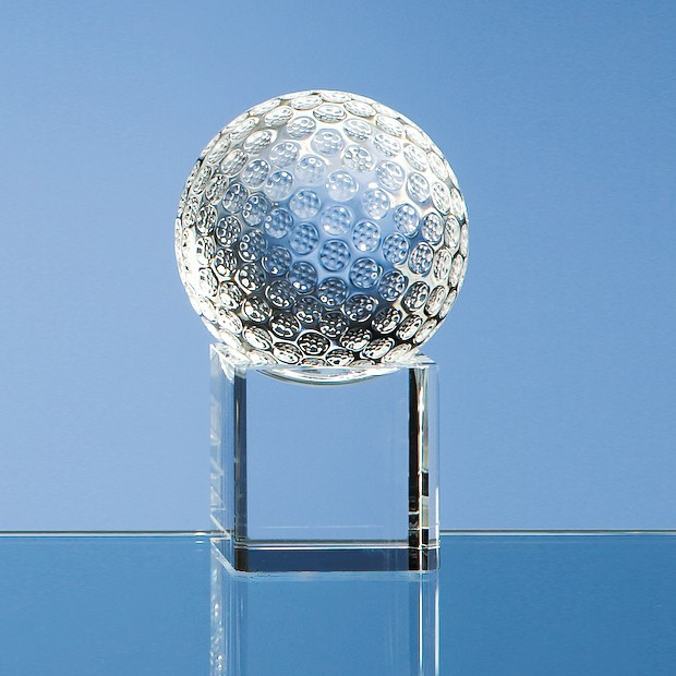 Custom Printed 6cm Optical Crystal Golf Ball on a Clear Crystal Base