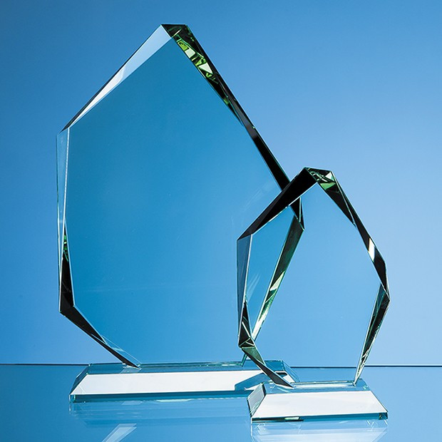 Custom Printed 15cm x 10.5cm x 19mm Jade Glass Facetted Ice Peak Award