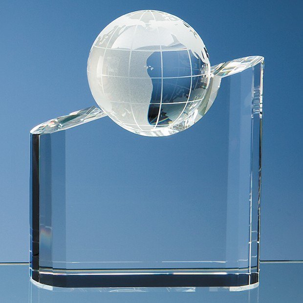 Custom Printed 18cm Optical Crystal Globe Mountain Award