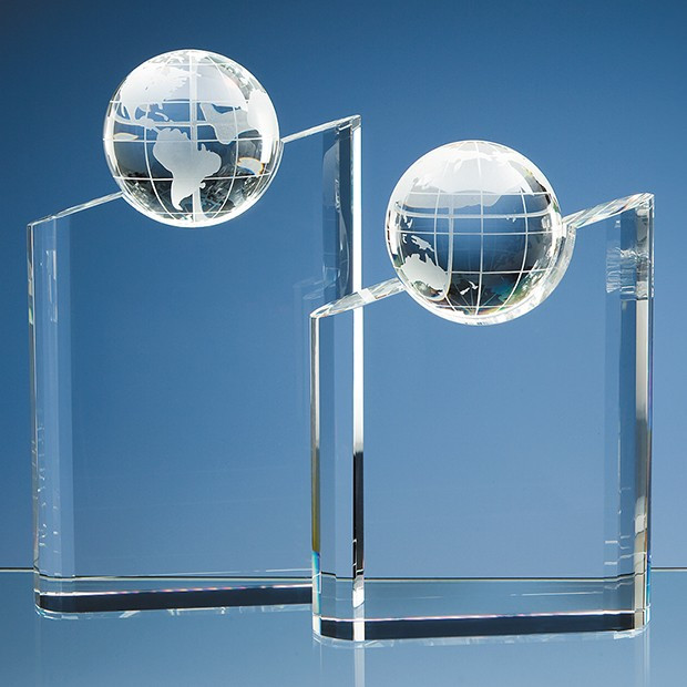 Custom Printed 21.5cm Optical Crystal Globe Mountain Award