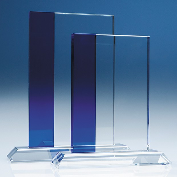 Custom Printed 19cm Optical Crystal Blueline Rectangle