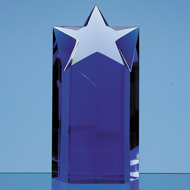 Custom Printed 18cm Sapphire Blue Optic Star Column Award