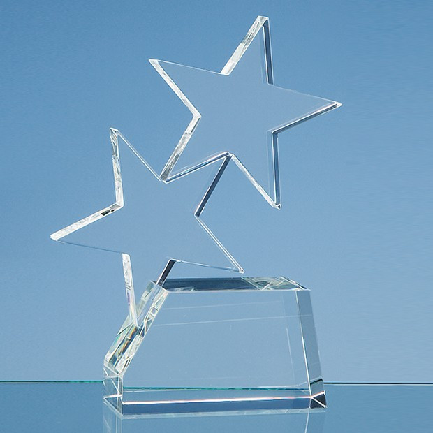 Custom Printed 20cm Optical Crystal Double Rising Star Award