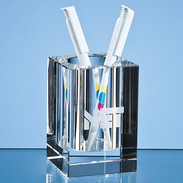 Custom Printed 10.5cm Optical Crystal Pen Holder