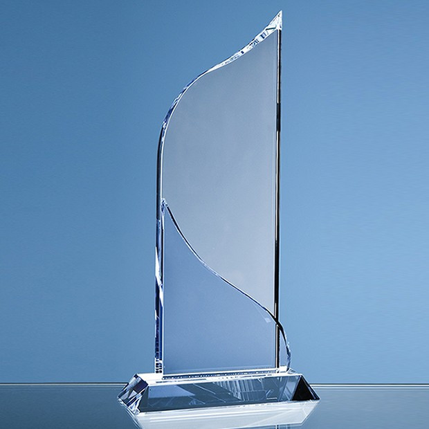 Custom Printed 28cm Optical Crystal Grand Bleu Award