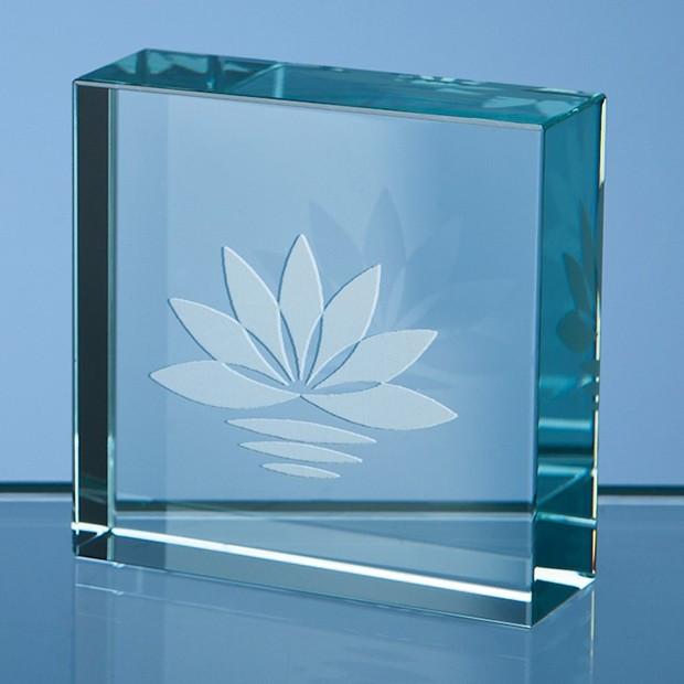 Custom Printed 5cm Jade Glass Square Paperweight