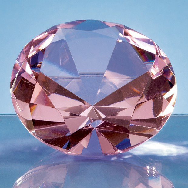 Custom Printed 8cm Optical Crystal Pink Diamond Paperweight