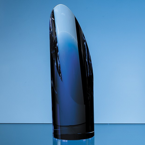 Custom Printed 23cm Clear & Sapphire Blue Optical Crystal Cylinder Award