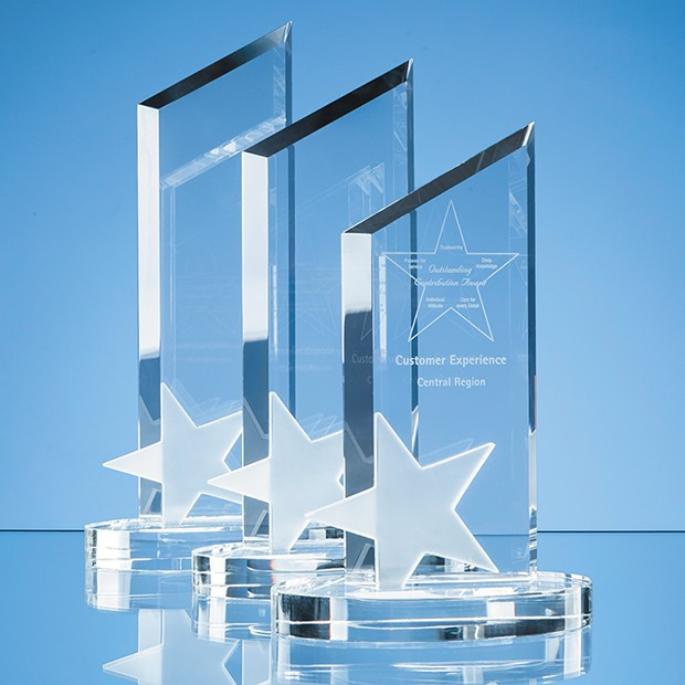 Custom Printed 22cm Optical Crystal Peak with Frosted Star Award