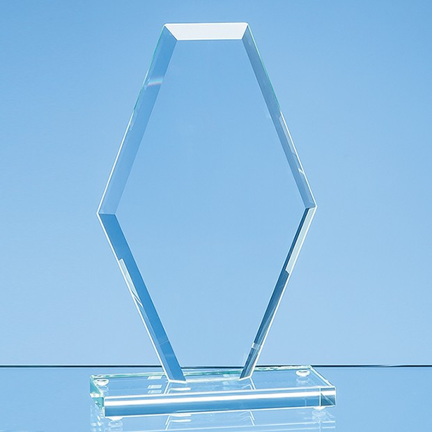 Custom Printed 22cm x 14cm x 1cm Jade Glass Bevelled Edge Clipped Diamond Award