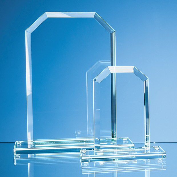 Custom Printed 15cm x 9.5cm x 12mm Jade Glass Bevelled Edge Honour Award