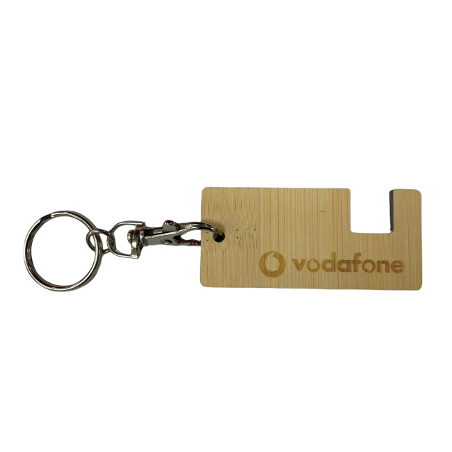 Branded Bamboo Phone Stand Keyring