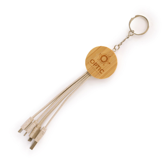 Branded Round Bamboo & Wheat Straw Charger Keyring