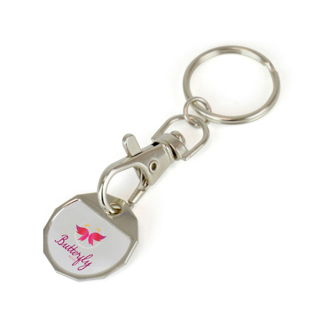 Custom Printed Domed Trolley Coin Keyring