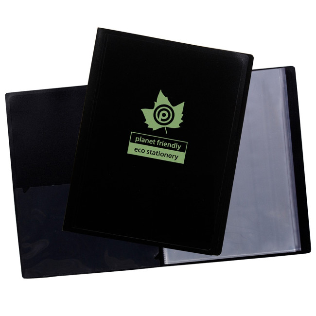 Custom Printed Eco-Eco A4 100% Recycled 20 Pocket Black Flexicover Display Book