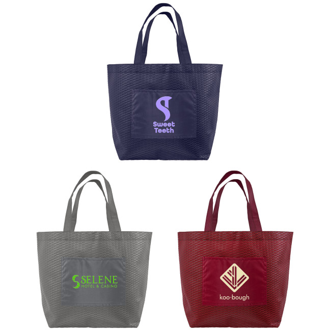 Custom Printed London Shopping Tote Bag with Wave Patterned & Polyester Pocket